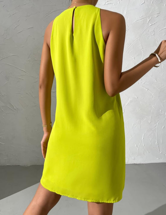 Fabshein Dresses for women Keyhole Back Solid Tunic Dress (Color : Lime Green,