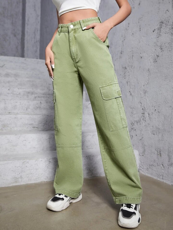 Fabshein High Waist Flap Pocket Cargo Jeans