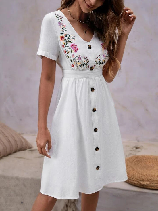 FabSHEIN Clasi Floral Embroidery Button Front Dress