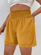 Plus Frilled Shirred Waist Guipure Lace Trim Shorts