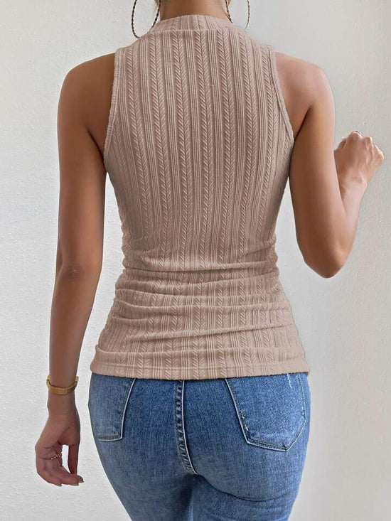 FabSHEIN Essnce Solid Ruched Detail Mock Neck Tank Top