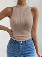 FabSHEIN Essnce Solid Ruched Detail Mock Neck Tank Top