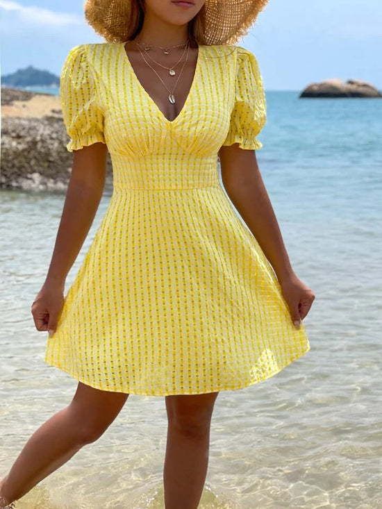 FabSHEIN WYWH Gingham Puff Sleeve A-Line Dress