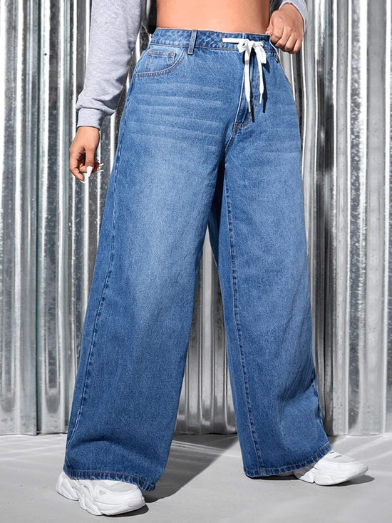 FabSHEIN EZwear Big Size Waist String Wide Leg Jeans