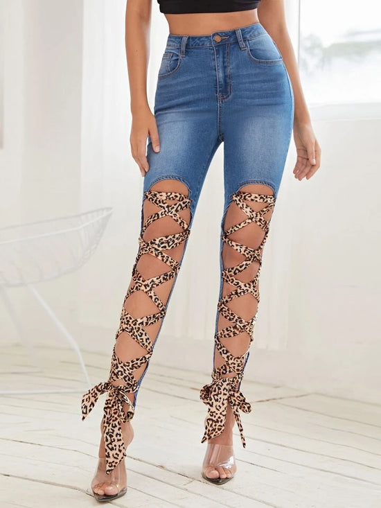 Fabshein High Waisted  Lace Up Front Skinny Jeans (without Lace)