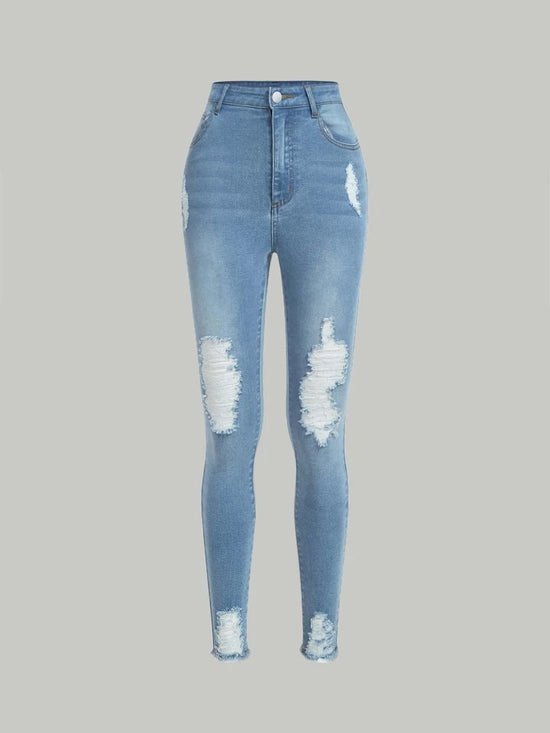 FabSHEIN Teen Girls Slant Pocket Ripped Skinny Jeans