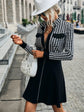 Fabshein Elegant Houndstooth Stitching Short Dress Woman Casual Black Zipper Dress Autumn Fashion A-line Dresses For Women
