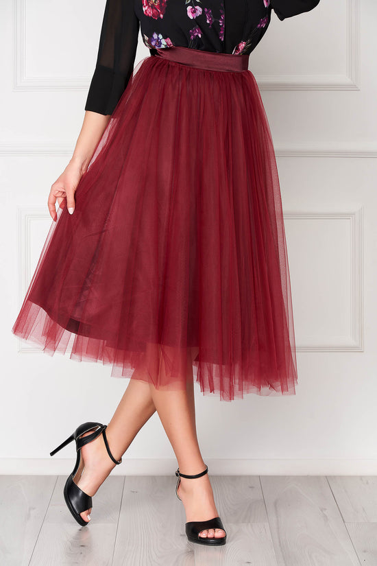 Fabshein burgundy elegant midi high waisted cloche skirt