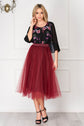 Fabshein burgundy elegant midi high waisted cloche skirt