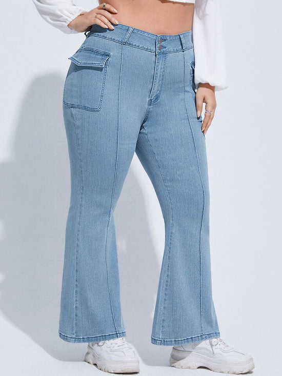 Fabshein Plus Flap Pocket Flare Leg Jeans