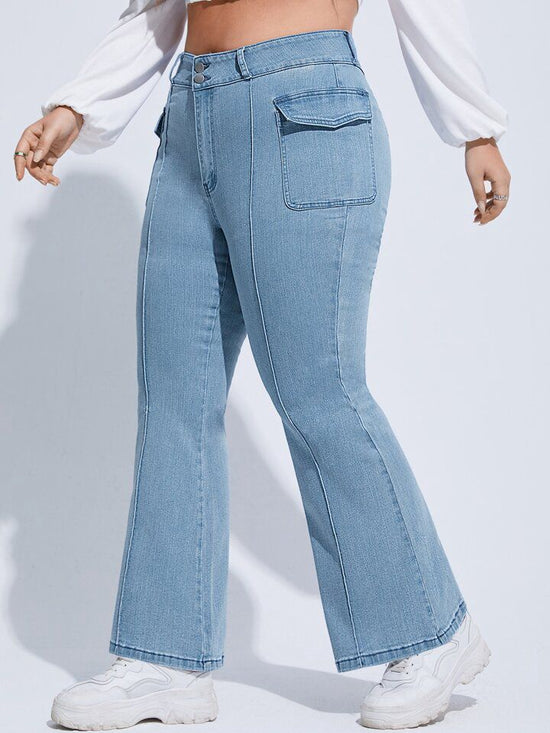 Fabshein Plus Flap Pocket Flare Leg Jeans