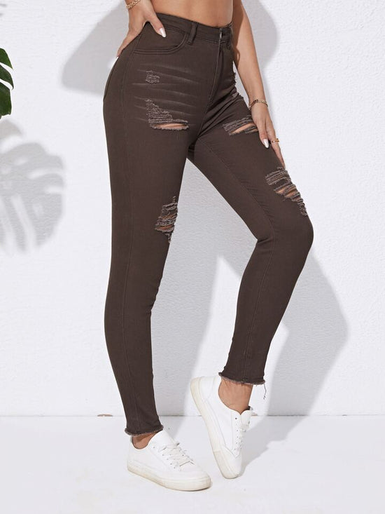 FabShein Ripped Skinny Jeans ( coffee brown)