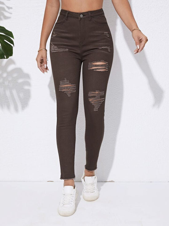 FabShein Ripped Skinny Jeans ( coffee brown)