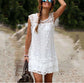 Fabshein White Lace Dress for Women,Lady Casual Summer Sleeveless Beach Short Dress Tassel Mini Dress