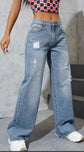 Fabshein Ripped Raw Cut Baggy Jeans