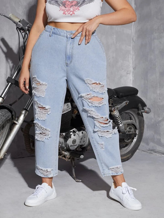 Fabshein ICON Plus High Waist Ripped Tapered Jeans