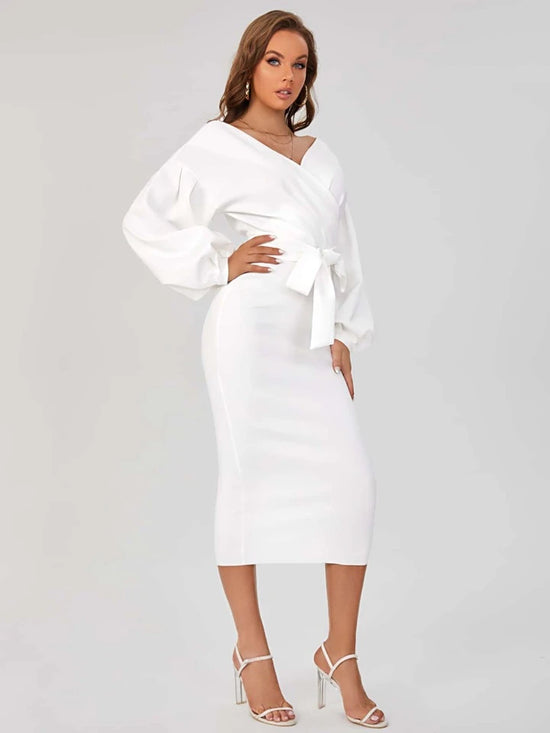 FabSHEIN Tall Surplice Neck Drop Shoulder Belted Dress