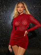 Fabshein SXY Mock Neck Mesh Top & Ruched Bodycon Skirt