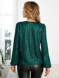 Fabshein EMERY ROSE V Neck Lantern Sleeve Sequin Blouse