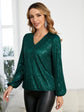 Fabshein EMERY ROSE V Neck Lantern Sleeve Sequin Blouse