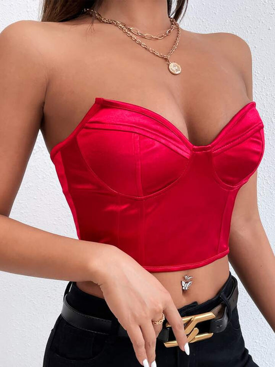 Fabshein Solid Crop Bustier Tube Top