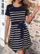 FabSHEIN LUNE Striped Button Detail Belted Dress