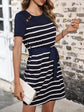 FabSHEIN LUNE Striped Button Detail Belted Dress