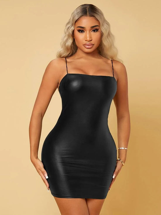 Fabshein SXY Solid PU Leather Cami Dress