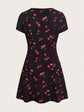 Fabshein Qutie Cherry Print Button Front Dress