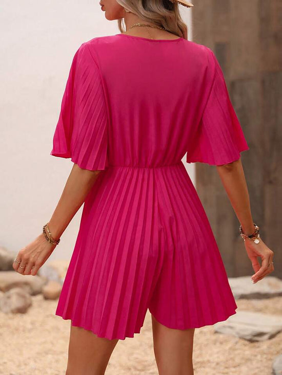 Fabshein Frenchy Surplice Neck Pleated Hem Romper