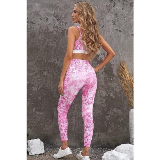 Fabshein Pink Snakeskin Print Bra Top and High Waist Legging Sports Wear