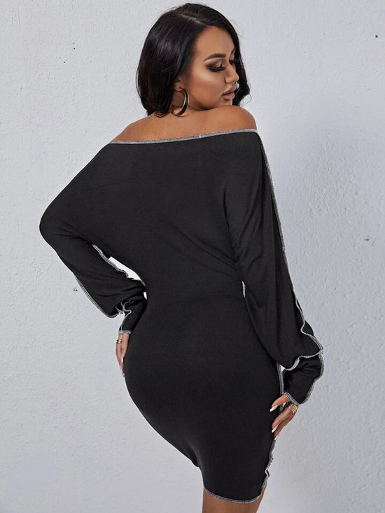 FabSHEIN SXY Off Shoulder Batwing Sleeve Bodycon Dress