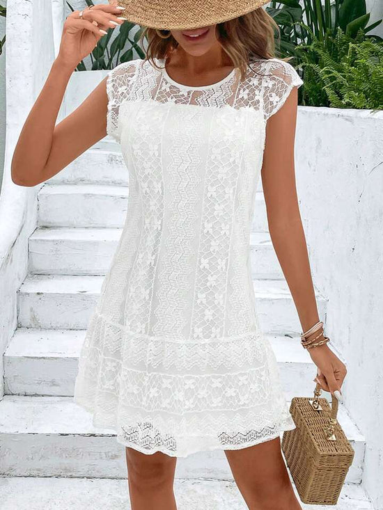 FabSHEIN VCAY Solid Lace Ruffle Hem Dress